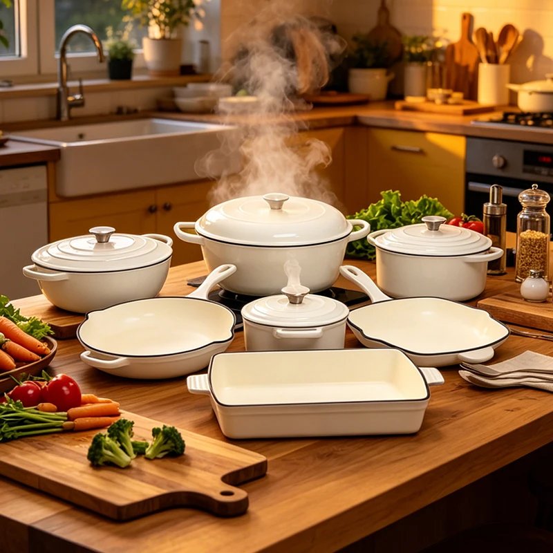 Induction Cast Iron Cookware Set Kitchen Restaurant Cooking Pot Oven Safe Cast Iron Casserole Serving Dish Enamel Set