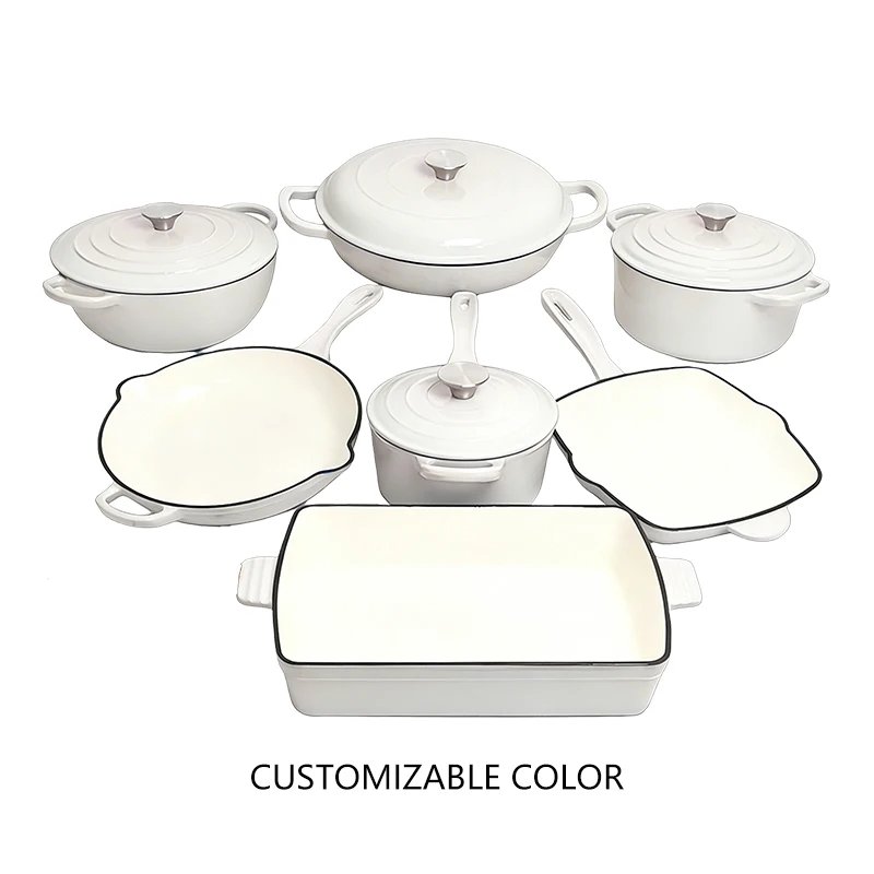 Induction Cast Iron Cookware Set Kitchen Restaurant Cooking Pot Oven Safe Cast Iron Casserole Serving Dish Enamel Set