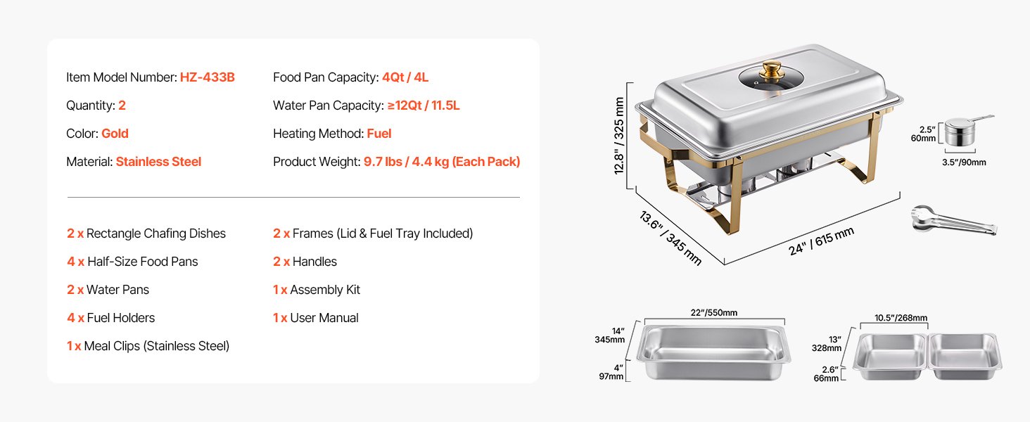 SucceBuy 2/4 Pack Chafing Dish Buffet Set Stainless Steel Chafer with Half Size Pans Rectangle Catering Warmer for Party Banquet