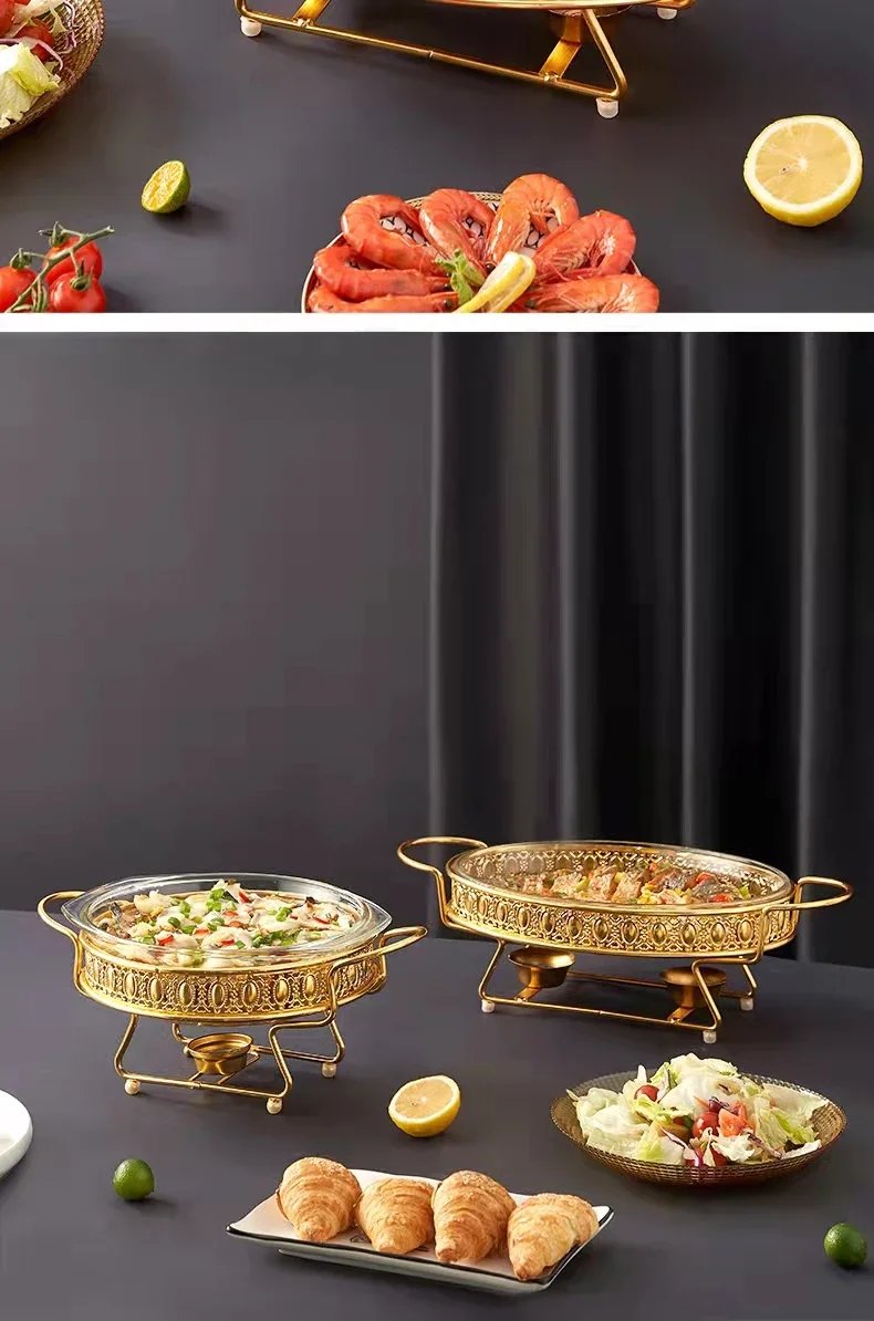 Luxury Golden Oval Food Warmer Stainless Steel Chafing Dish with Glass Lid for Hotel Wedding Buffet Server And Hot Pot