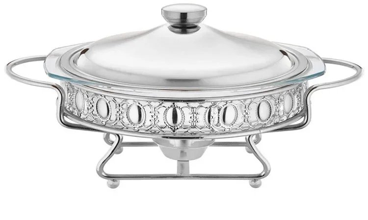 Luxury Golden Oval Food Warmer Stainless Steel Chafing Dish with Glass Lid for Hotel Wedding Buffet Server And Hot Pot