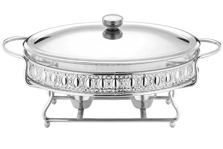Luxury Golden Oval Food Warmer Stainless Steel Chafing Dish with Glass Lid for Hotel Wedding Buffet Server And Hot Pot