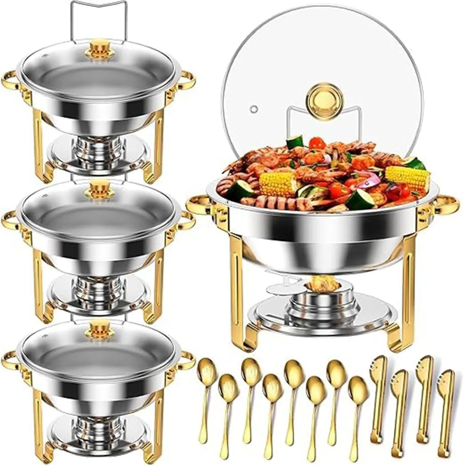 Garvee 2/4pcs Wedding Party Luxury Serving Chaffing Dishes Buffet Food Warmer with Glass Lidb Stainless Steel Hanging Chafing Dish Factory for Wedding Party Banquet Garvee 2/4pcs Wedding Party Luxury Serving Chaffing Dishes Buffet Food Warmer with Glass Lidb Stainless Steel Hanging Chafing Dish Factory for Wedding Party Banquet