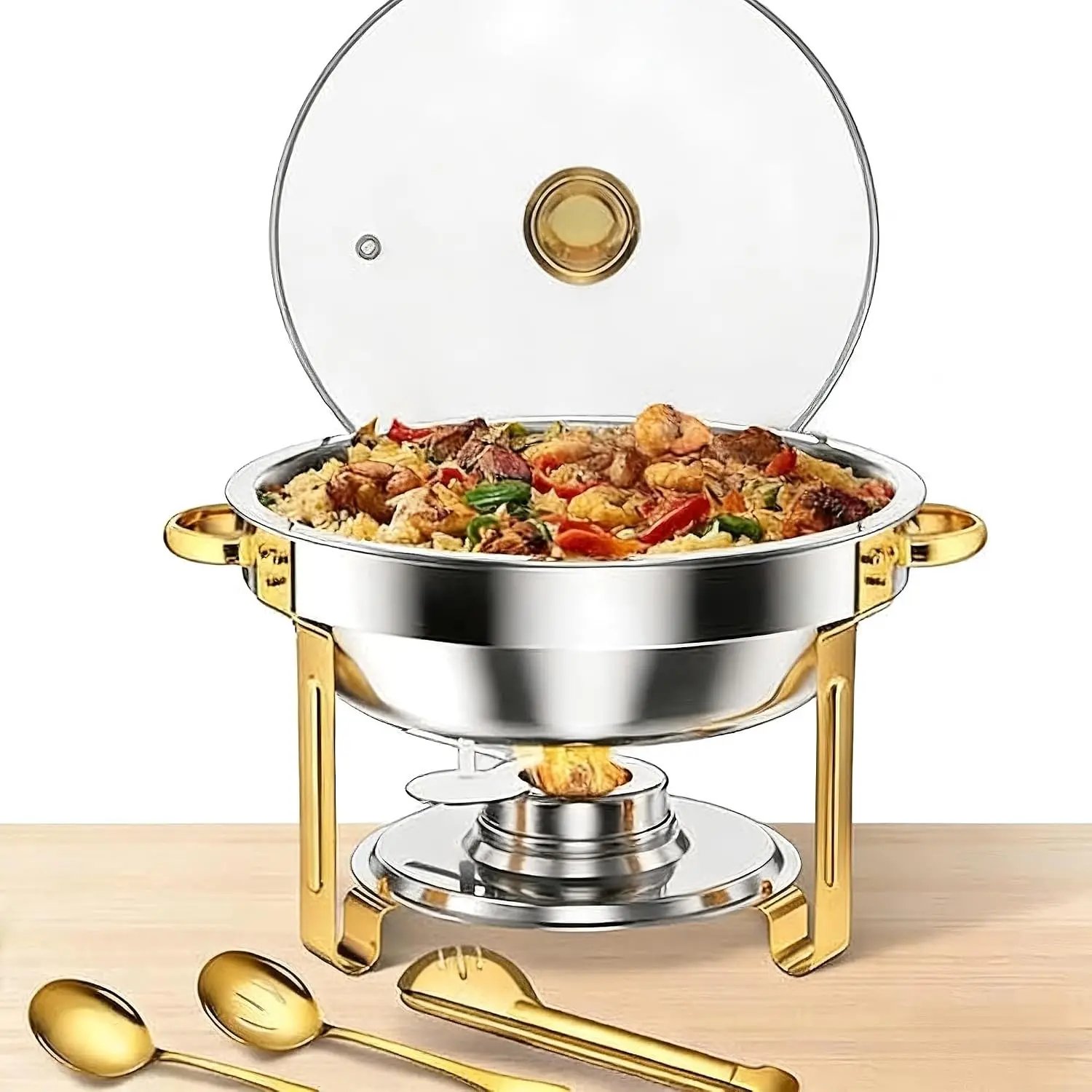 Garvee 2/4pcs Wedding Party Luxury Serving Chaffing Dishes Buffet Food Warmer with Glass Lidb Stainless Steel Hanging Chafing Dish Factory for Wedding Party Banquet Garvee 2/4pcs Wedding Party Luxury Serving Chaffing Dishes Buffet Food Warmer with Glass Lidb Stainless Steel Hanging Chafing Dish Factory for Wedding Party Banquet