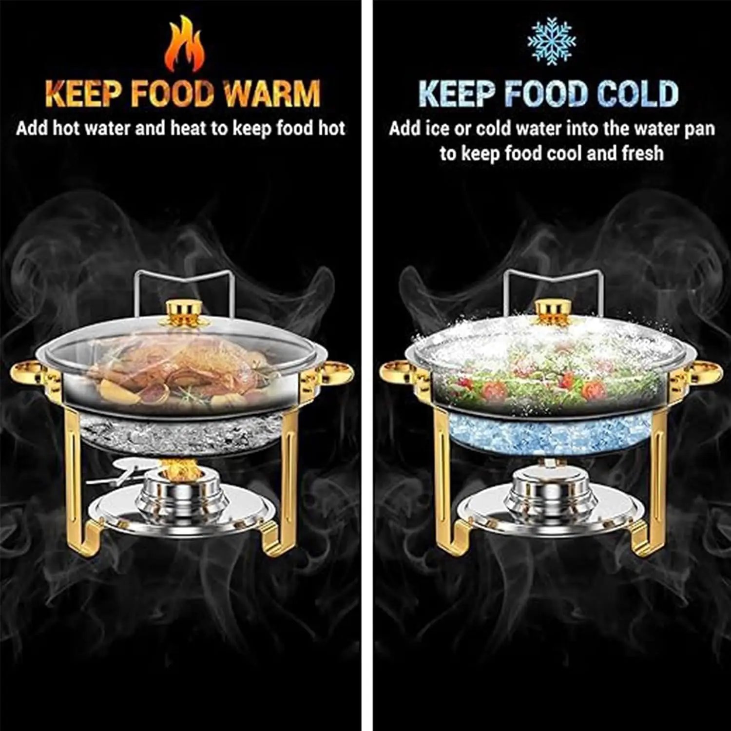 Garvee 2/4pcs Wedding Party Luxury Serving Chaffing Dishes Buffet Food Warmer with Glass Lidb Stainless Steel Hanging Chafing Dish Factory for Wedding Party Banquet Garvee 2/4pcs Wedding Party Luxury Serving Chaffing Dishes Buffet Food Warmer with Glass Lidb Stainless Steel Hanging Chafing Dish Factory for Wedding Party Banquet
