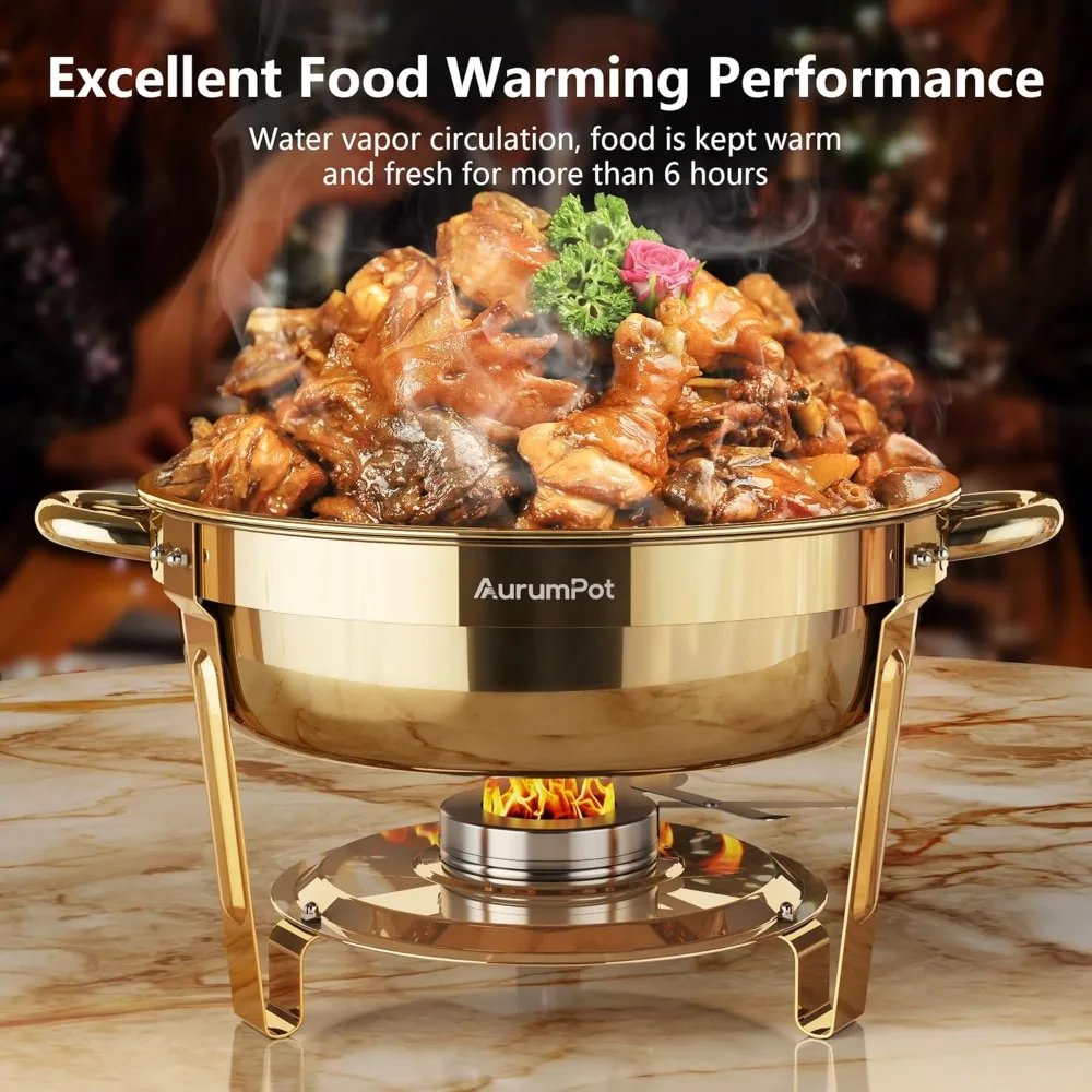 US Shipping 6QT Round Chafing Dish Set 4 Pack Stainless Steel Food Warmers Buffet Server for Parties Christmas Gathering