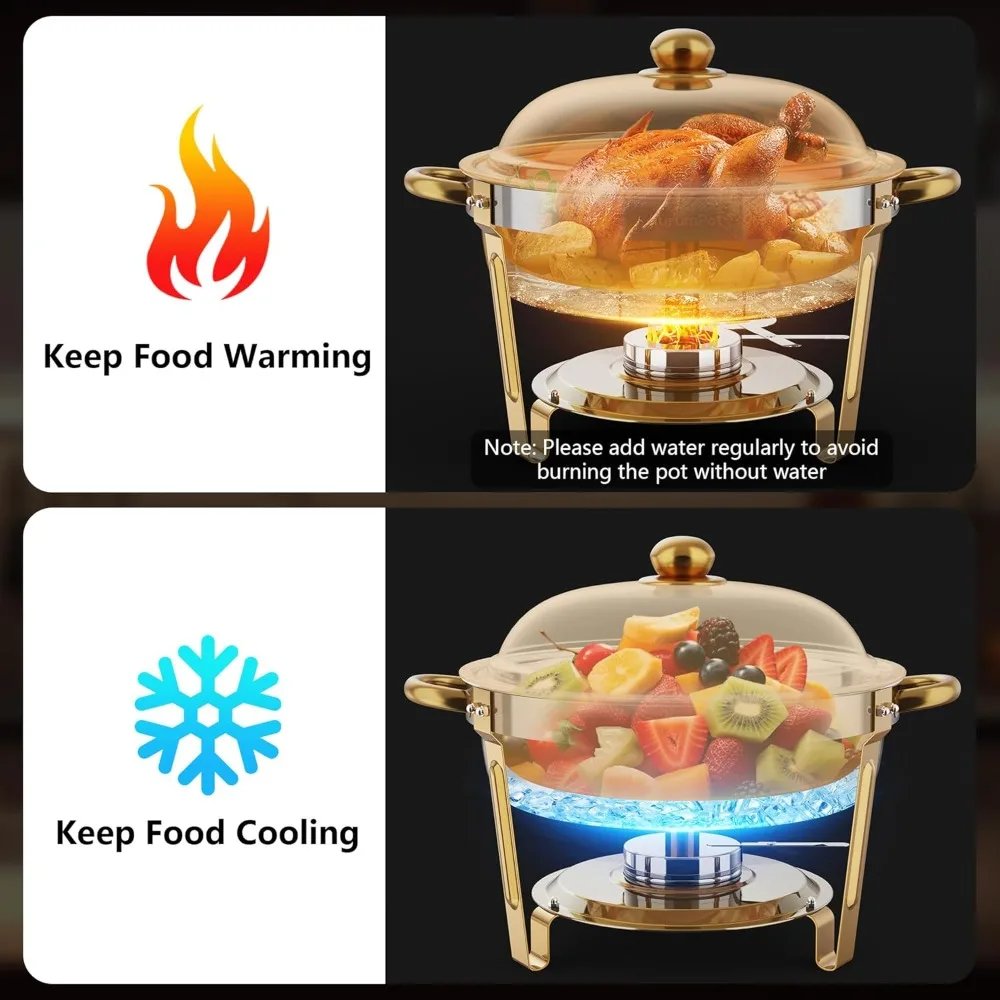 US Shipping 6QT Round Chafing Dish Set 4 Pack Stainless Steel Food Warmers Buffet Server for Parties Christmas Gathering