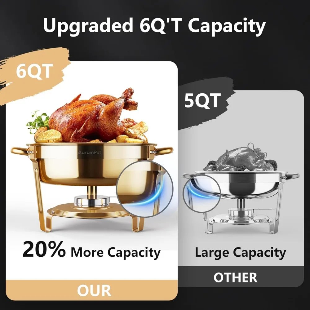 US Shipping 6QT Round Chafing Dish Set 4 Pack Stainless Steel Food Warmers Buffet Server for Parties Christmas Gathering