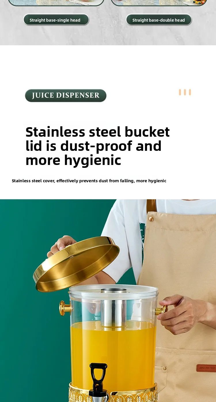 Commercial Double Tank Gold Stainless Steel Juice Dispenser 16L Buffet Beverage Dispenser with Ice Tube for Hotel and Restaurant