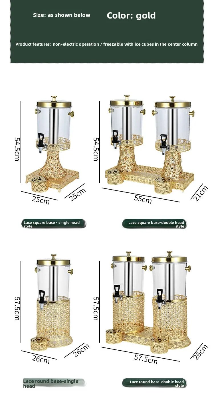 Commercial Double Tank Gold Stainless Steel Juice Dispenser 16L Buffet Beverage Dispenser with Ice Tube for Hotel and Restaurant