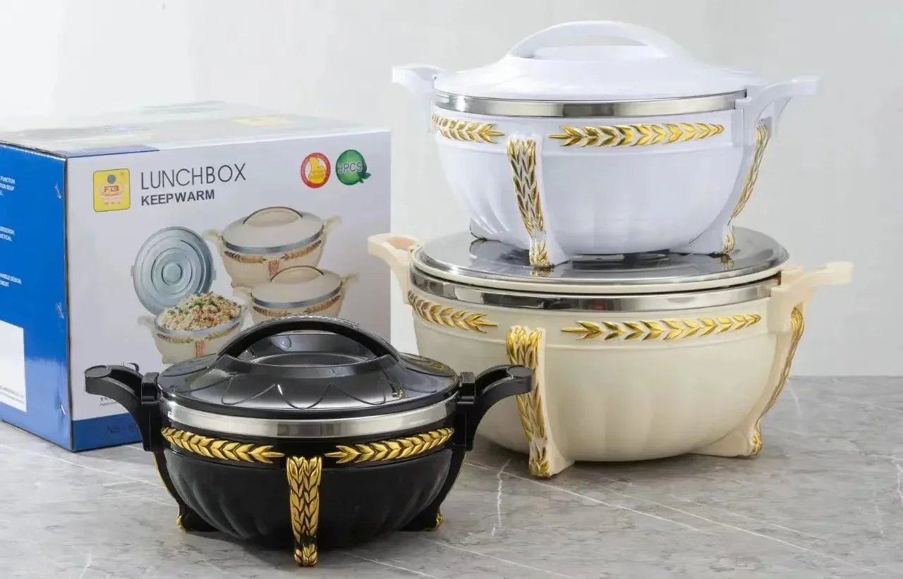 High Quality Modern Jumbo Size Food Warmer Set 3L+7L+10L 3pcs Set Insulated Hot Pot Casserole for Ramadan