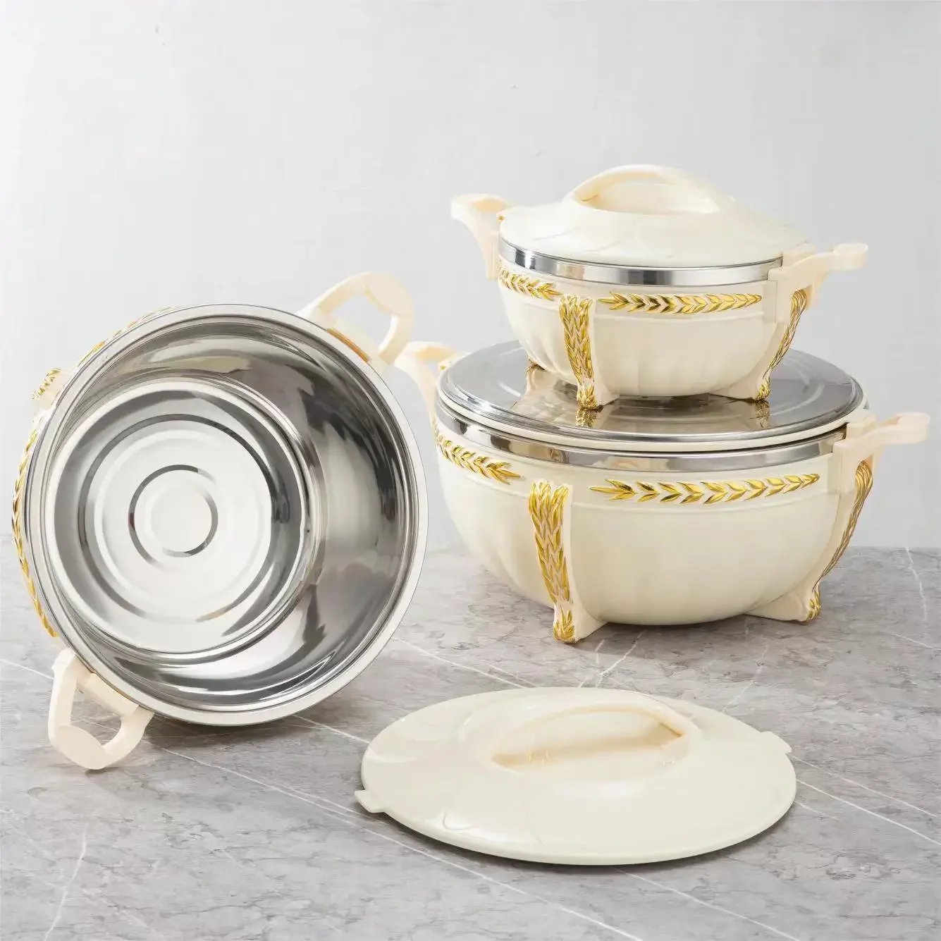High Quality Modern Jumbo Size Food Warmer Set 3L+7L+10L 3pcs Set Insulated Hot Pot Casserole for Ramadan
